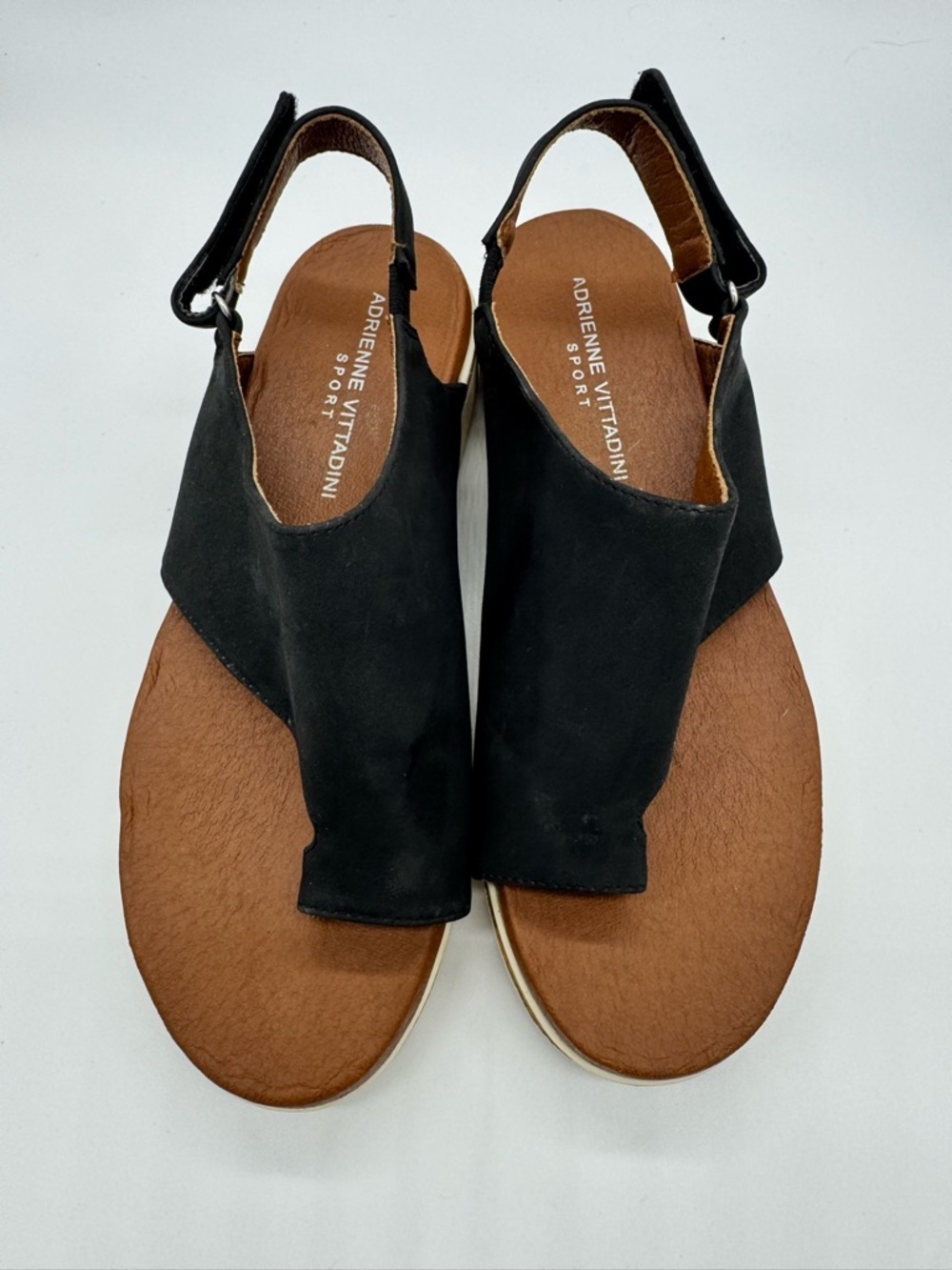 Adrienne Vittadini Black and Brown Open-Toe Slingback Sandals